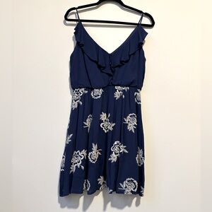 Miami Navy Blue Floral Sun Dress, Size Small, Mini Dress, Embroidered